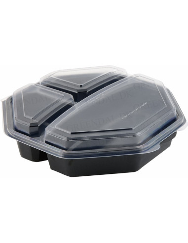 Plastic tray Octaview 3-room 23x23x6cm 1300ml Black 160pc/box - 