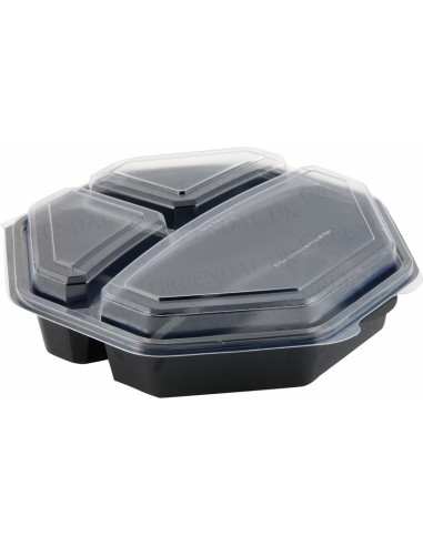 Plastbakke Octaview 3-rums 23x23x6cm 1300ml Sort 160stk/kar - 