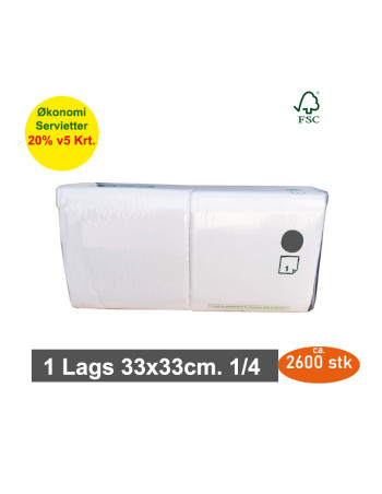 Serviet Art 33x33cm 1-lags 1/4 fold Hvid