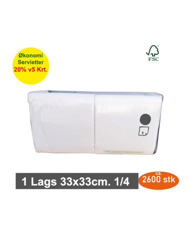 Serviet Art 33x33cm 1-lags 1/4 fold Hvid