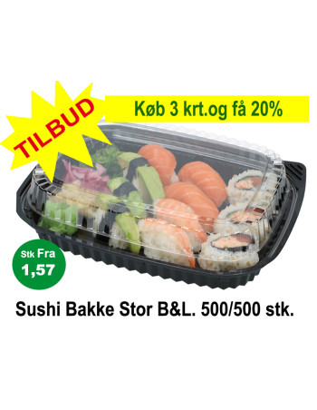 Sushi Tray Large (V.Pack) DK Oval Bottom/Lid Black 500pc/box - 