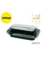Sushi Tray Medium (V.Pack) DK Oval Bottom/Lid Black 500pc/box - 