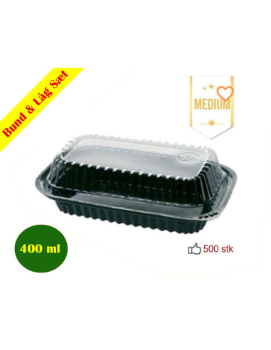 Sushi Tray Medium (V.Pack) DK Oval Bottom/Lid Black 500pc/box - 