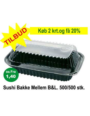 Sushi Tray Medium (V.Pack) DK Oval Bottom/Lid Black 500pc/box - 