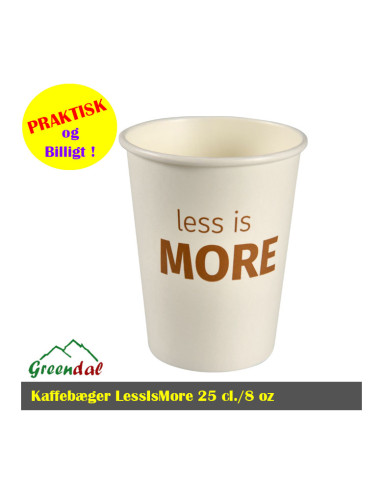 Kaffebæger LessIsMore 25 cl. hvid pap/PE. 8 oz 50stk/pk.