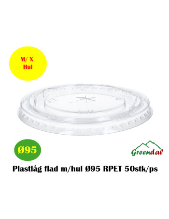 Plastlåg flad Ø95 m/ Hul RPET 