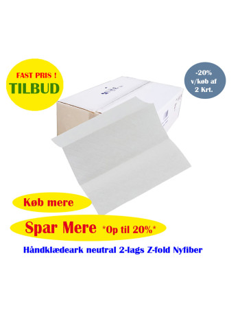 Papirhåndklæde (4116)  2-lags Z-fold 24x20,3cm 8 cm hvid Tilbud