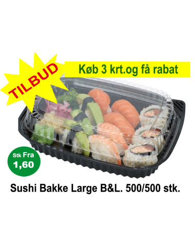Sushi Tray Large (V.Pack) DK Oval Bottom/Lid Black 500pc/box - 