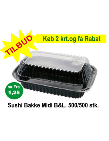 Sushi Bakke TILBUD Medium (Blue) DK Oval Bund/låg Sort 500stk/