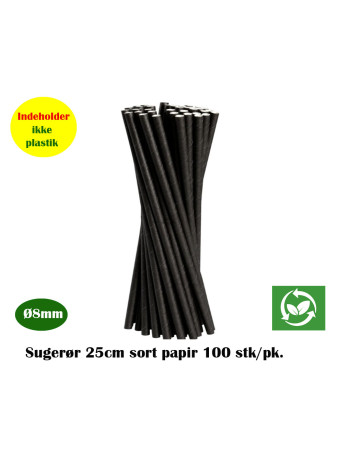 Straws Paper Black straight Ø8x20.5cm 250pc/pack - 