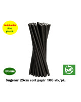 Sugerør Papir Sort Smoothie Ø8x25cm 100stk/pak