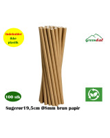 Sugerør 19,5cm Ø8mm brun papir 100 stk/pk.