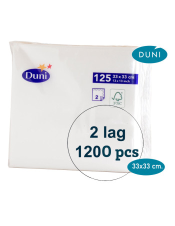 Serviet Duni 33x33cm 2-lags 1/4 fold Hvid 1200stk/kar -  2