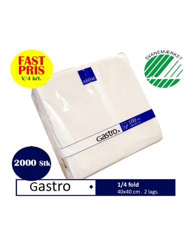 Napkin Gastro 40x40cm 2-layer 1/4 fold White 2000pc/pack - 