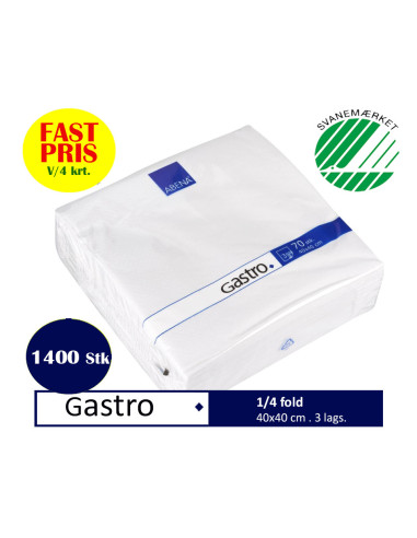 Napkin Gastr 40x40 3-layer 1/4 fold White 1400pc/box - 