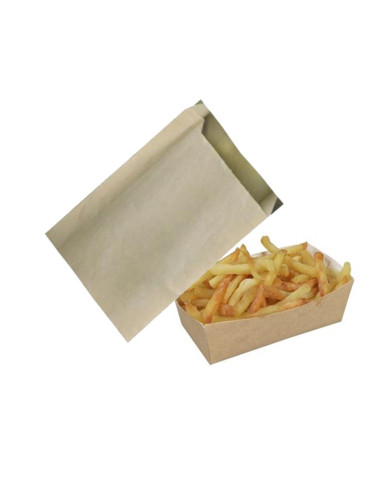 French Fries Bag L100xW30xH120mm Kraft/PE Brown - 