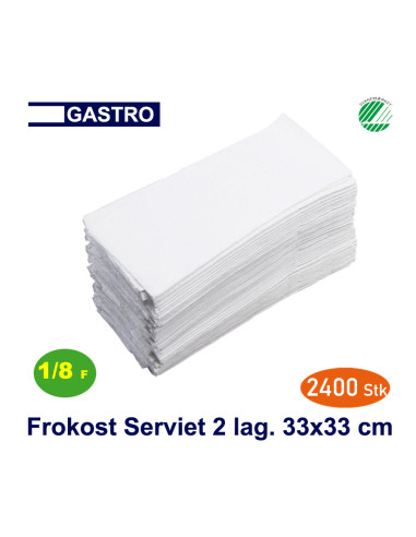 Gastro serviet 33 x 33 cm 1/8 Hvid 2-lags