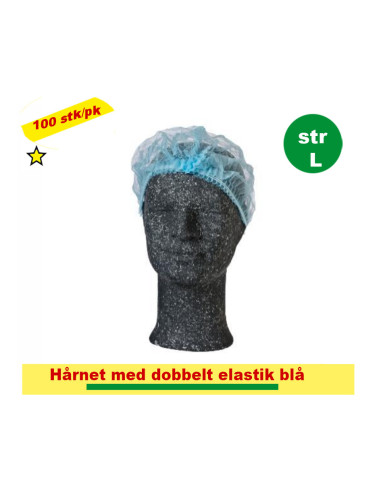 Hårnet str L med dobbelt elastik blå