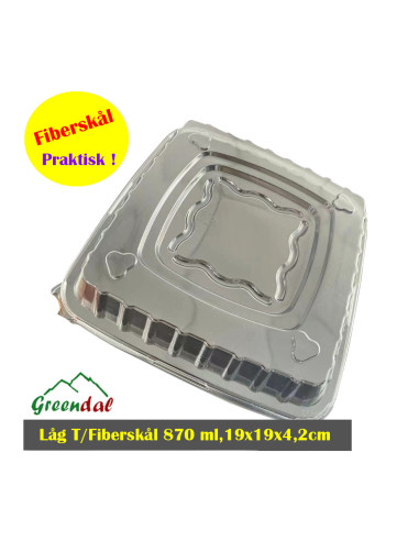 Låg til 870 ml, 19x19x4,2cm klar PET firkantet - 