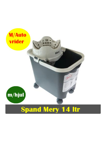 Spand Mery 14ltr med Hjul og Automatisk vrider Grå