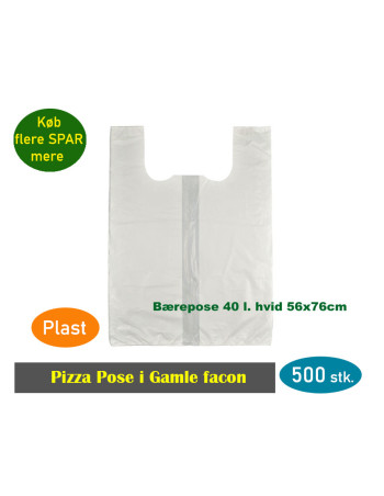 Bærepose Pizza pose plast HDPE 390/180x580mm Hvid 500stk/kar - 
