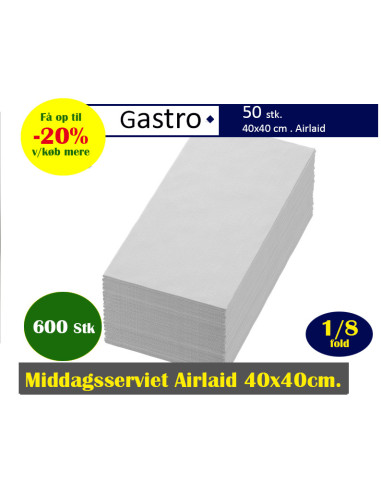 Napkin Gastro 40x40cm Airlaid 1/8 fold White 600pc/krt - 