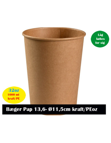 Suppe/Deli Skål Natur Pap Brun 1000ml 10x50stk/kar 