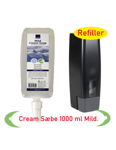 Cremesæbe, mild, ABENA, 1000 ml, refill, uden farve og parfume