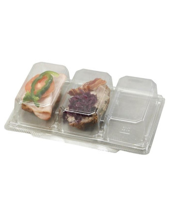 Plastbakke m/hængslet låg 3-rums Smørrebrød -  2
