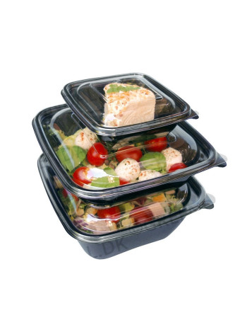 Salatbakke SquarePac m/ hængslet låg Sort - Salatbakke SquarePac m/ hængslet låg Sort -