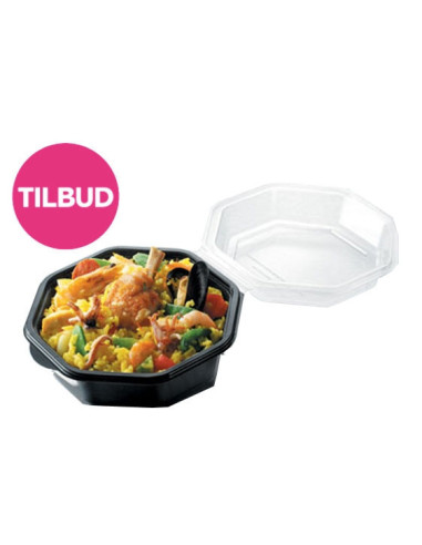 Plastbakke Octaview m/låg 8-kantet 19x19x8cm 850ml 270stk/krt - Plastbakke Octaview m/låg 8-kantet 19x19x8cm 850ml 270stk/krt -