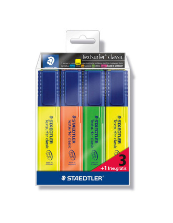 Tekstmarker STAEDTLER 364 ass. Textsurfer Classic 10pak/3+1/sæt - Tekstmarker STAEDTLER 364 ass. Textsurfer Classic 10pak/3+1/sæt -