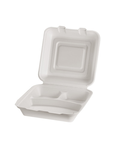 Take away box cane 3-room white 250pc/box - 