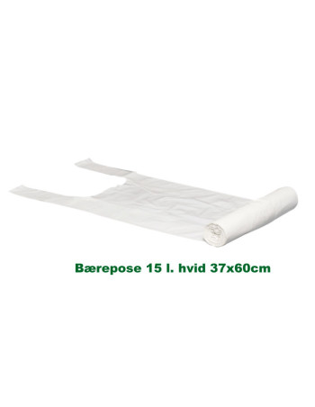 Bærepose T-Shirt plastik hvid 15my 370x600mm 1500stk/kar - 