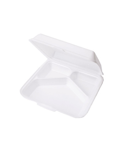 Foam Tray Thermo 3-Room Low White 250pc/Box - 