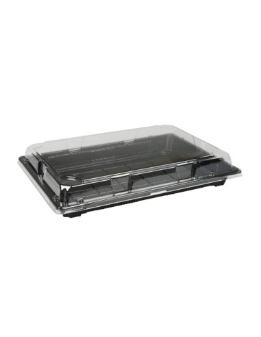 Sushi Tray Large (V.Pack) DK Oval Bottom/Lid Black 500pc/box - 