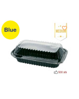 Sushi Tray Medium (Blue) Oval Bottom/Lid Black 500pc/box - 