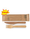 Cutlery set Birch wood Waxed w/ knife, fork and napkin 4x100sæt/box - 