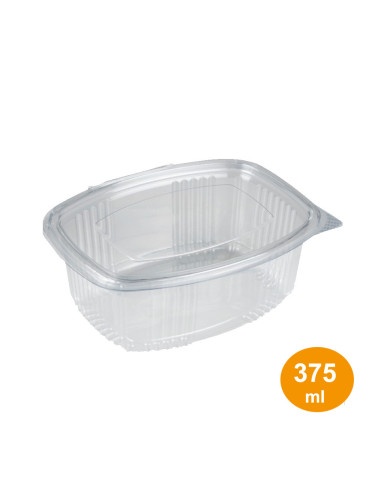 Plastic tray 375 ml. w/hinged lid Oval Ready 100pc/pack - 