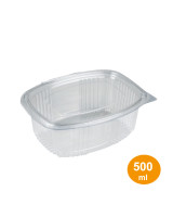 Plastic tray 500 ml. w/hinged lid Oval Ready 100pc/pack - 