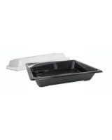 Sushi Tray Rekt. (DK) Black/Clear Lid Krt. 300pc/Set - 