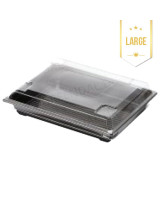 Sushi Tray Rekt. (DK) Black/Clear Lid Krt. 300pc/Set - 