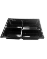 Plastic tray 4-room Sushi RecKt Black/Clear including lid 300pc/box - 