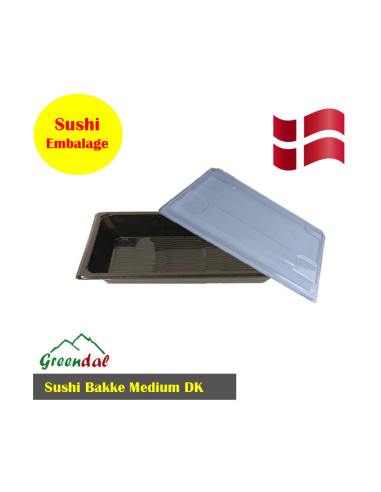 Sushi Tray M Rekt. (DK) Black/Clear Lid Krt. 300pc/Set - 