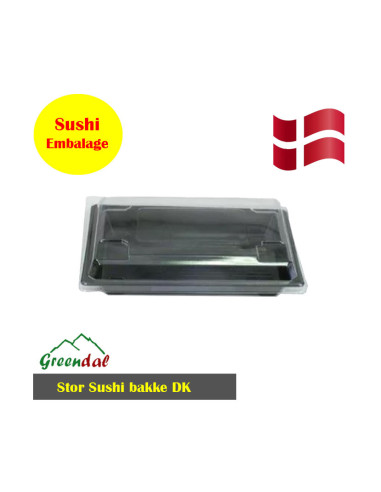 Sushi Tray Rekt. L (DK) Black/Clear Lid Krt. 300pc/Set - 