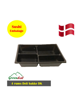 Sushi Bakke 4-rum Rektangulær Sort/Klar inkl. låg 300stk/kar   2