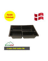 Plastic tray 4-room i Rect. Black/Clear including lid 300pc/box - 