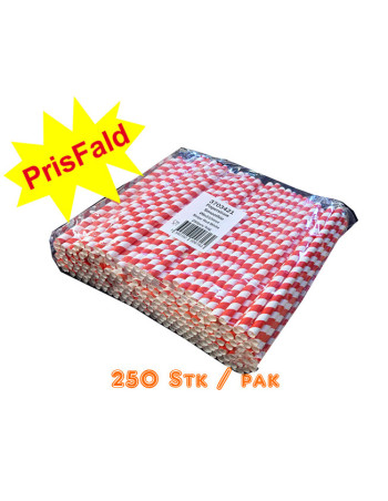 Straws Paper Red/White Striped Straight Ø8x21cm 250pc/pack - 