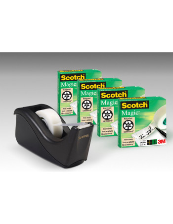 Tape Magic 19mmx33m 4rl + 1 sort C60 dispenser -  2