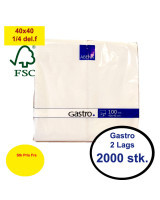 Servietter 2 lags 40x40cm. 2000 stk.